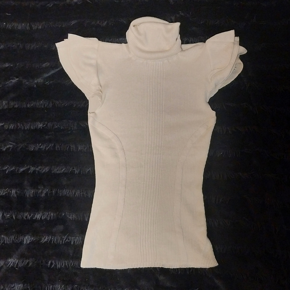 Diane Von Furstenberg Cream Ribbed Turtleneck Blouse
